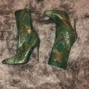 Green and Gold snake ankle booties